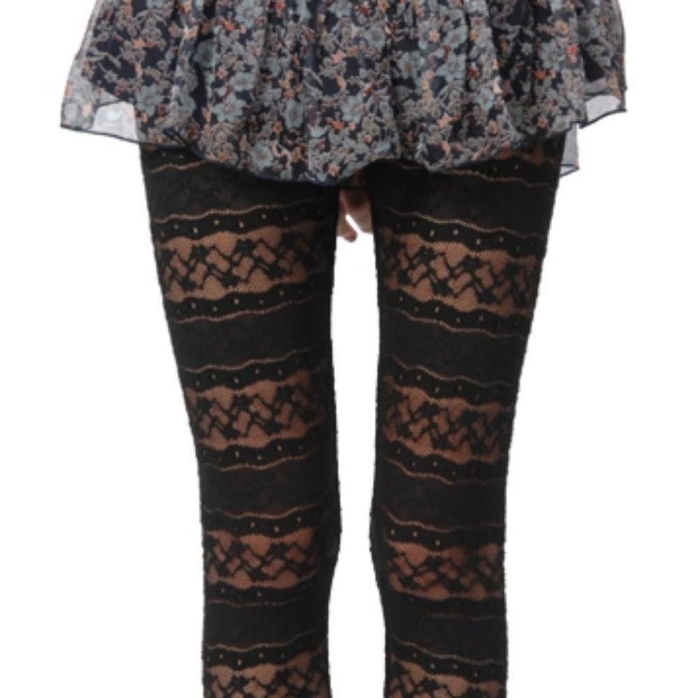 Black Lace Detail Leggings - Picture 2 of 4